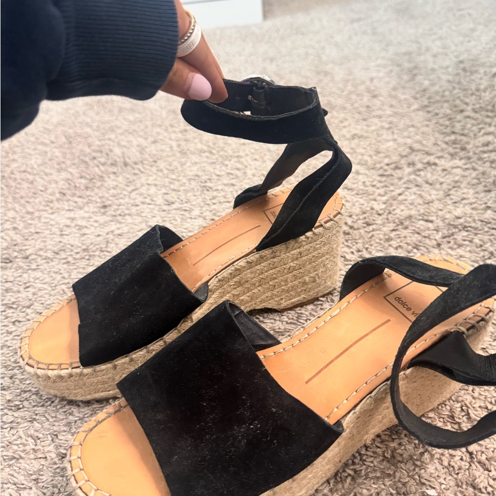 Stylish Black and Tan Espadrille Wedges